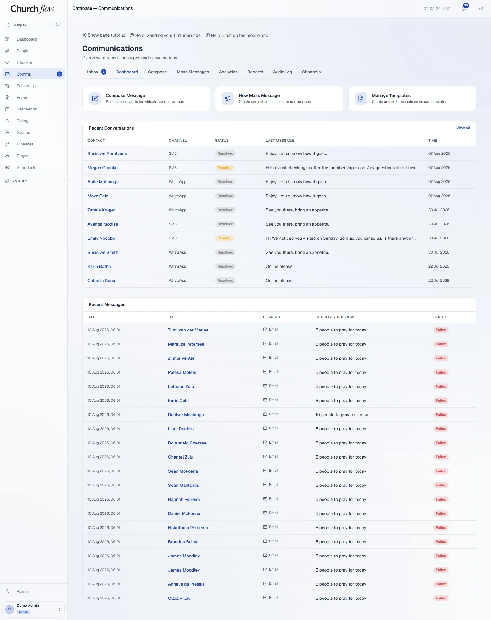 Shared communications inbox with conversations linked to people